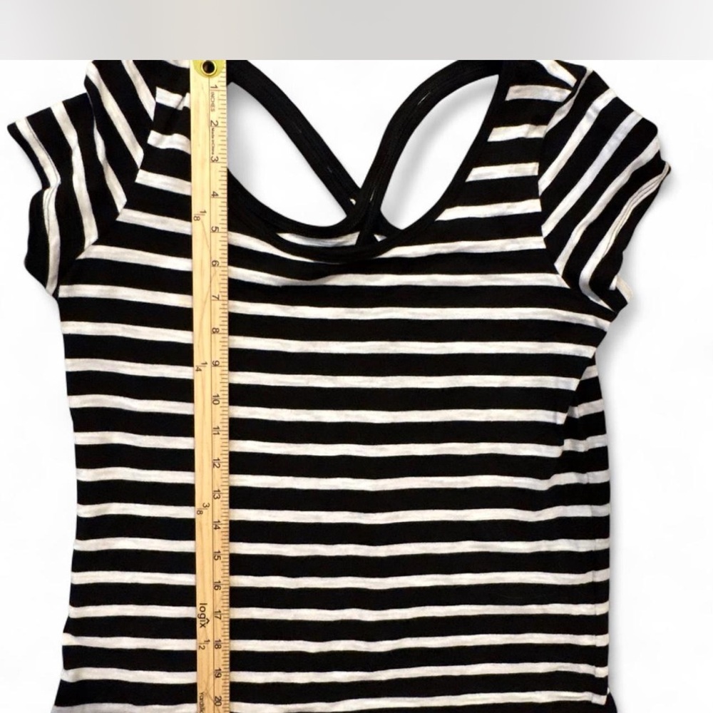 White House Black Market Striped Crisscross Back Scoop Neck Short Sleeve Top - Picture 5 of 5